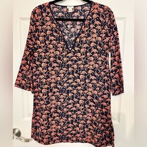 J.Crew Blue‎ Pink Flamingo Pullover Gauze Swim Coverup Small